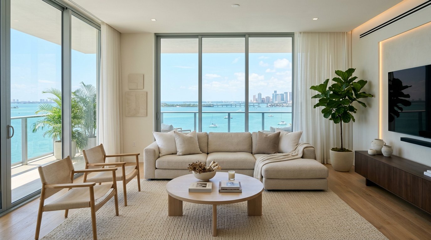 Sunlit Miami condo living room