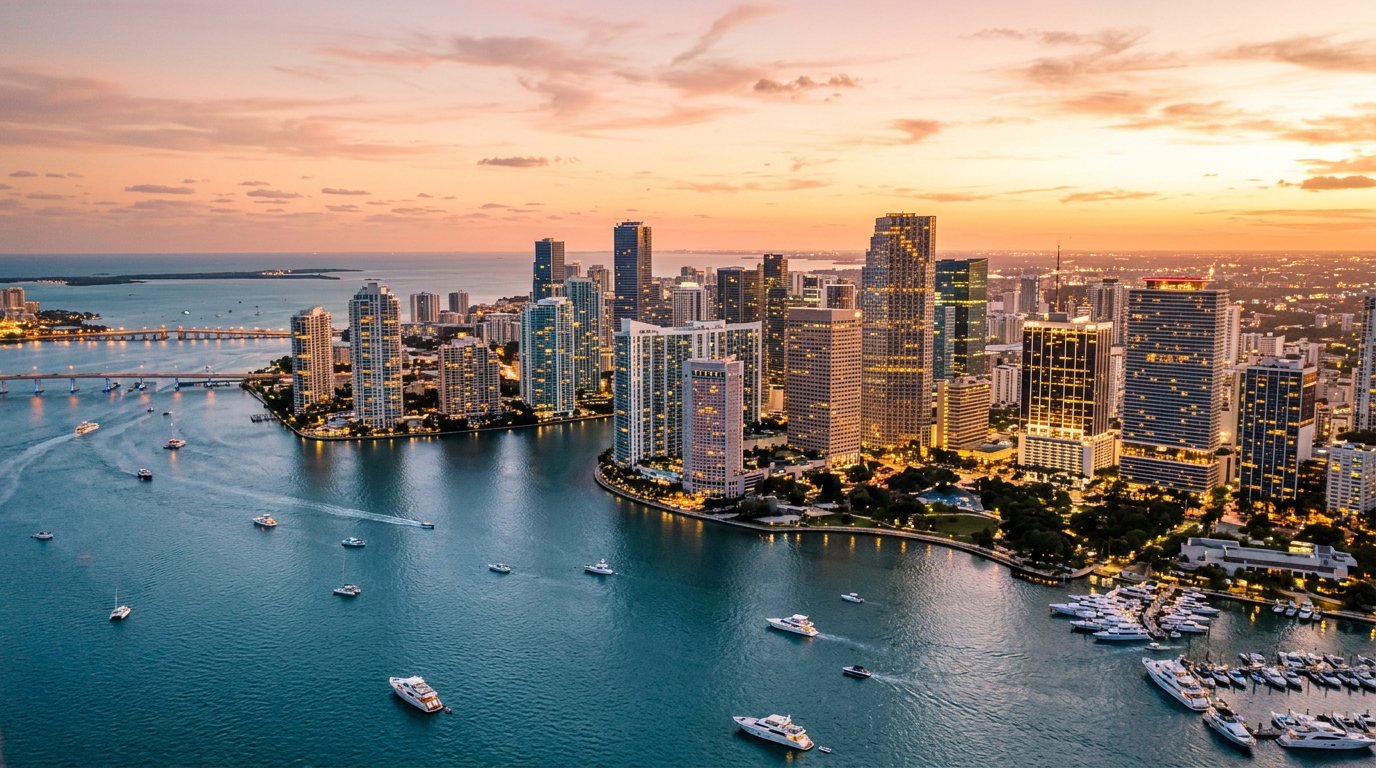 Brickell and downtown Miami skyline at dusk